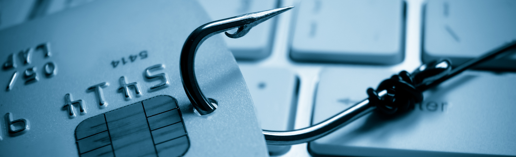 Credit card hooked on fishing hook to represent phishing scams